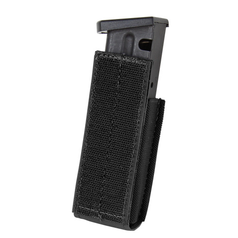 The Condor QD Pistol Mag Pouch (2 Pack) is a black nylon pouch with a visible Velcro closure, designed to securely hold metal firearm magazines.