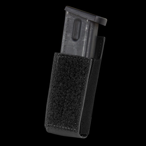 The Condor QD Pistol Mag Pouch (2 Pack) is a black fabric pouch with a front Velcro closure, designed to securely hold pistol magazines.