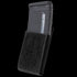 The Condor QD M4 Mag Pouch (2 Pack) holds a black polymer rifle magazine, features a Velcro flap, and is designed in black for military or law enforcement use.