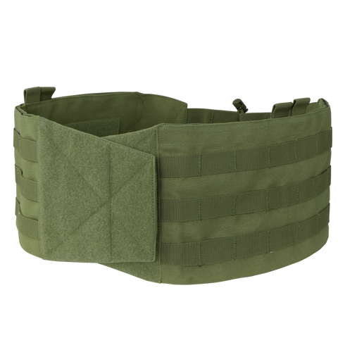 The Condor VAS Modular Cummerbund in olive green features a hook-and-loop closure and horizontal webbing for gear attachment, displayed on a plain background. Now on sale.
