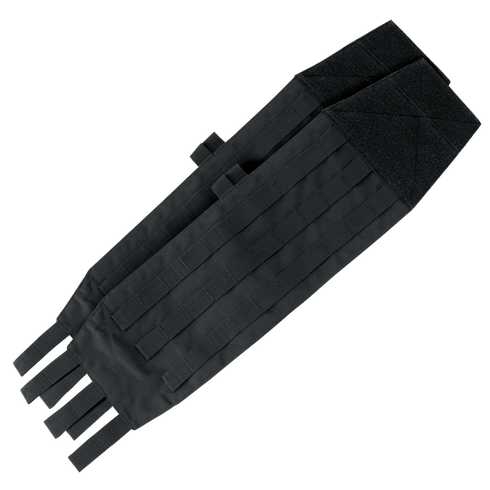Two black Condor VAS Modular Cummerbund tactical nylon panels, featuring MOLLE webbing and hook-and-loop fasteners, laid out side by side on a white background.