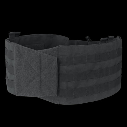 The Condor VAS Modular Cummerbund | SALE features a black design with Velcro closure and multiple horizontal webbing rows for accessory attachment, shown against a plain background.