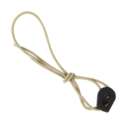 The Condor LCS VAS Slim Cummerbund | SALE features a beige elastic cord looped through a black plastic toggle with a button, displayed against a plain white background.