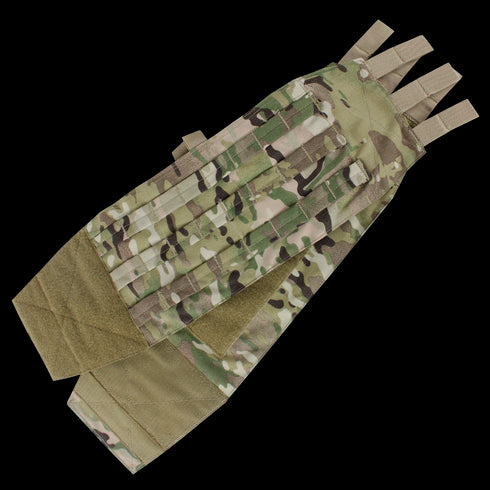 The Condor VAS Modular Cummerbund in MultiCam, featuring adjustable straps and MOLLE webbing for tactical or first responder use, is shown laid flat on a white background.