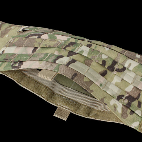 Close-up view of the Condor VAS Modular Cummerbund in MultiCam with MOLLE webbing and reinforced stitching, photographed on a white background—ideal for military or first responder use. On SALE.