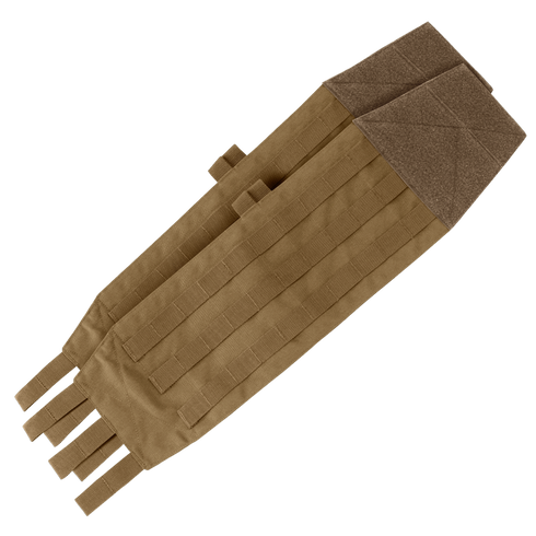 Two Condor VAS Modular Cummerbunds in brown, each featuring multiple loops, a Velcro panel at one end, and a fastening tab at the other, are laid side by side on a white background.