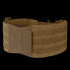 The Condor VAS Modular Cummerbund | SALE is a tan tactical MOLLE belt with a partially open Velcro flap, featuring horizontal webbing for attaching gear.