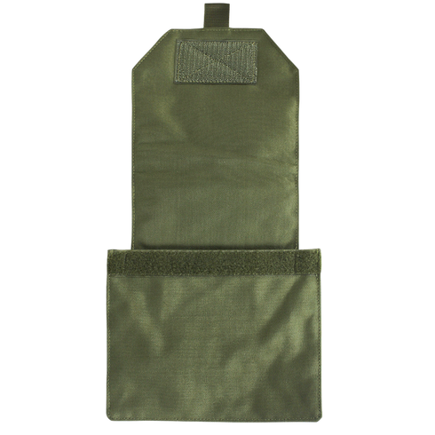 An open Scorpion OCP VAS Side Plate Insert by Condor, made of tactical nylon in olive green with a flap secured by hook-and-loop fastener.