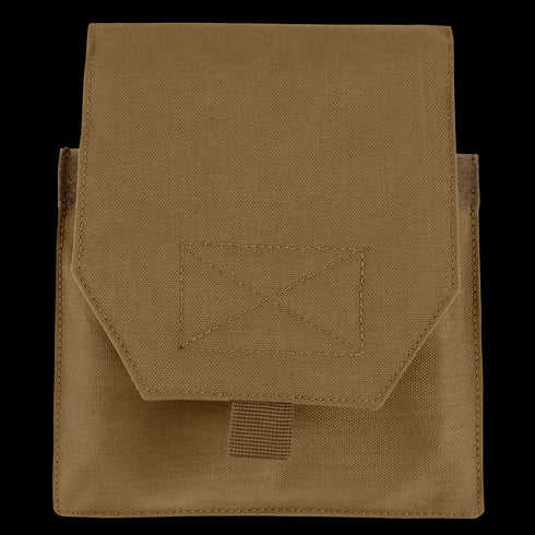 The Condor VAS Side Plate Insert (Pair) is a tan tactical pouch made of durable fabric with a hook-and-loop flap cover, ideal for military or law enforcement use.