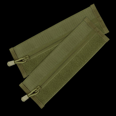 Two Condor VAS Zipper Strips, olive green fabric pouches with pull tabs, are stacked together, ideal for bushcraft or shooting range essentials.
