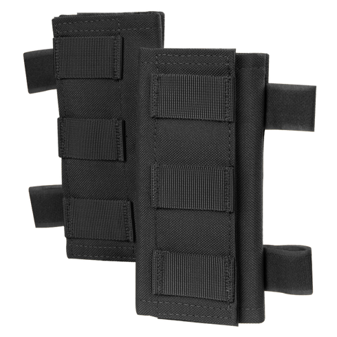 Two Condor Shoulder Pad PC pouches in black nylon, featuring multiple horizontal straps and reinforced edges, displayed side by side on a transparent background—ideal for bushcraft or military use.