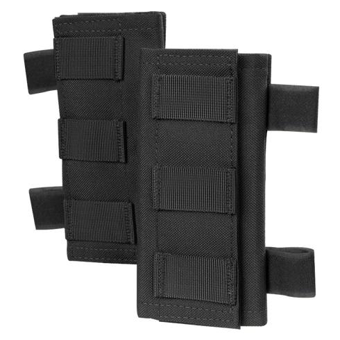 Two Condor Shoulder Pad PC pouches in black nylon, featuring multiple horizontal straps and reinforced edges, displayed side by side on a transparent background—ideal for bushcraft or military use.