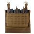 The Condor VAS Triple Mag Panel is a tan tactical chest rig for first responders, holding three black rifle magazines with elastic retention straps inside the front pouch.