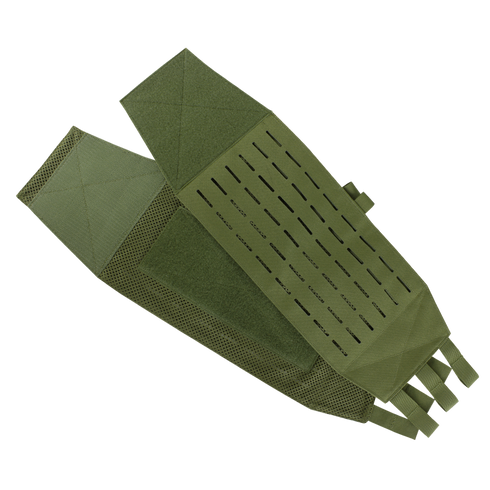 The Condor LCS VAS Modular Cummerbund | SALE features an olive green color, laser-cut slots, adjustable straps, and mesh panels for ventilation.