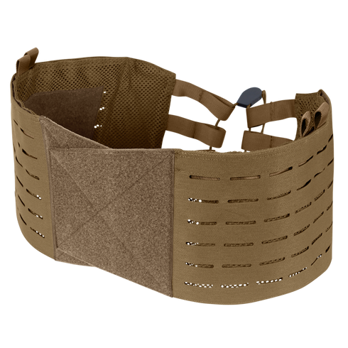 Condor LCS VAS Modular Cummerbund in brown, featuring adjustable straps, mesh interior, and laser-cut MOLLE slots, displayed against a plain white background.