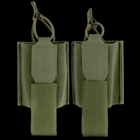 Two Condor VAS Wing Pouches in olive green, featuring elastic holders and pull tabs for small gear or magazines—perfect for EDC or law enforcement—are shown against a white background.