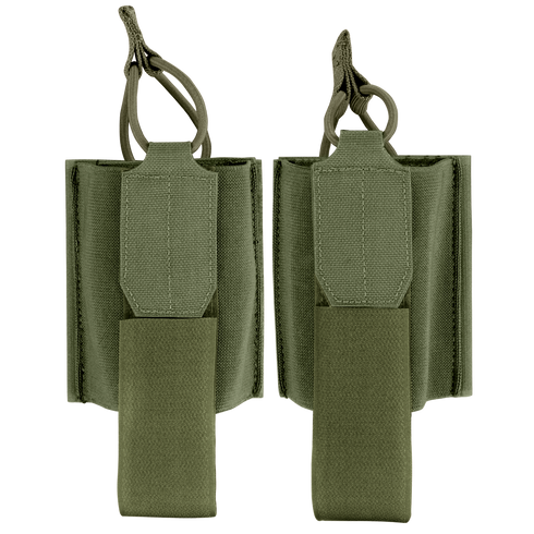 Two Condor VAS Wing Pouches in olive green, featuring elastic holders and pull tabs for small gear or magazines—perfect for EDC or law enforcement—are shown against a white background.