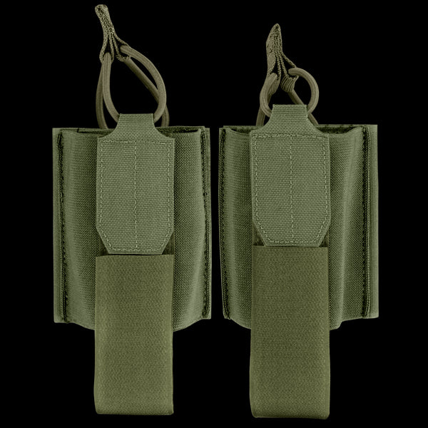 Two Condor VAS Wing Pouches in olive green, featuring elastic holders and pull tabs for small gear or magazines—perfect for EDC or law enforcement—are shown against a white background.