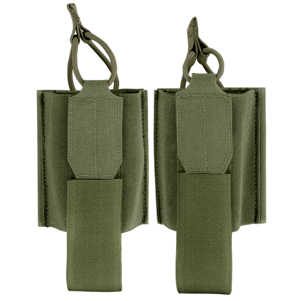 Two Condor VAS Wing Pouches in olive green, featuring elastic holders and pull tabs for small gear or magazines—perfect for EDC or law enforcement—are shown against a white background.