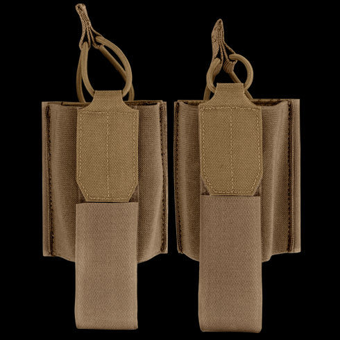 Two Condor VAS Wing Pouches in tan nylon with elastic retention straps and pull tabs for magazines or similar items, ideal for tactical use, displayed against a plain background.