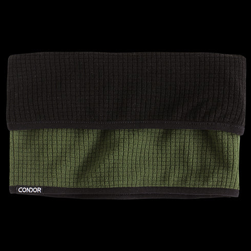 The Condor Reversible Gaiter features black and olive green grid-textured fabric with the Condor logo in white—perfect for EDC or range days.