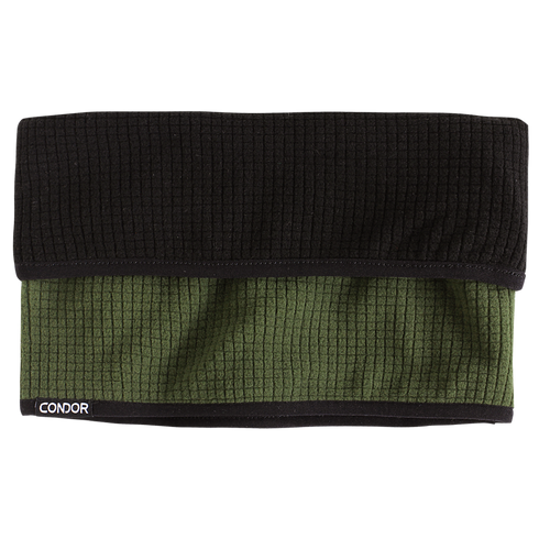 The Condor Reversible Gaiter features black and olive green grid-textured fabric with the Condor logo in white—perfect for EDC or range days.