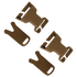 Four Condor VAS QD Buckles in coyote brown, along with two matching flat pieces, are arranged on a white background.