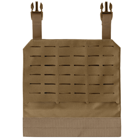 Condor LCS VAS Molle Panel in tan, featuring laser-cut slots and two adjustable top straps with plastic buckles.