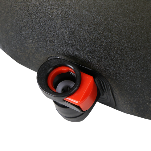 Close-up of a Condor Hydration Carrier in MultiCam Black, showing the black and red valve attached to its textured surface—a key component of tactical gear for first responders or law enforcement.