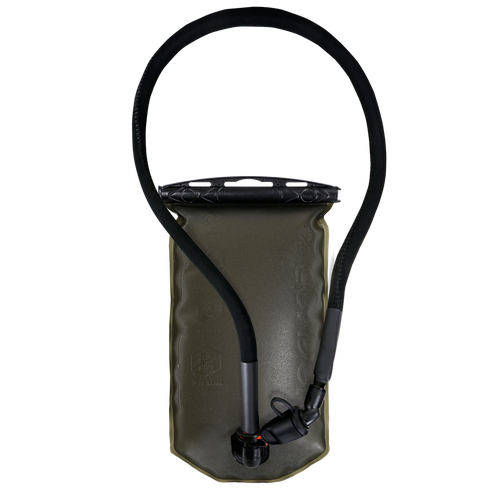 The Condor Torrent Reservoir Gen II is a green hydration bladder with a black drinking hose and mouthpiece, designed for carrying and dispensing water during outdoor activities.
