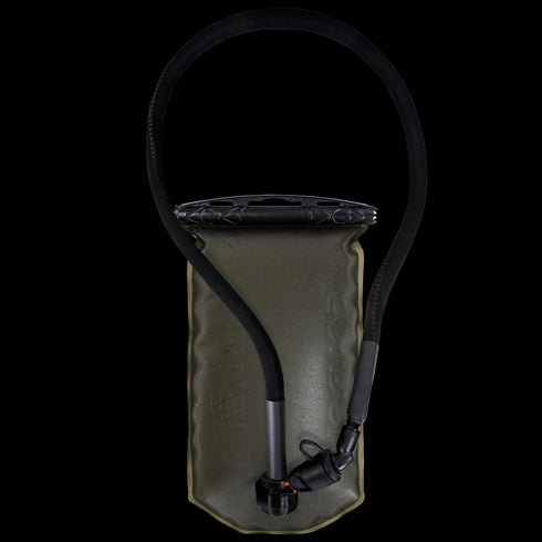 The Condor Torrent Reservoir Gen II is a green hydration bladder with a black drinking hose and mouthpiece, designed for carrying and dispensing water during outdoor activities.