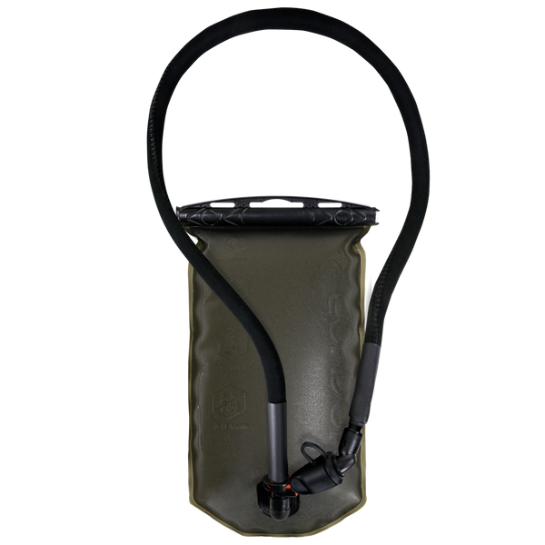 The Condor Torrent Reservoir Gen II is a green hydration bladder with a black drinking hose and mouthpiece, designed for carrying and dispensing water during outdoor activities.