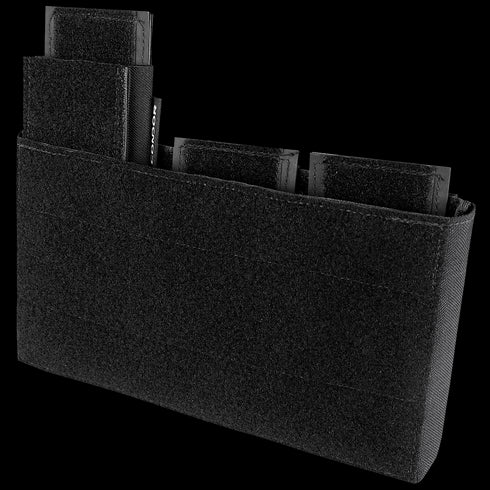 The Condor Specter Kangaroo Pocket is a black fabric pouch with three vertical compartments and Velcro exterior—perfect for EDC or organizing gear at the range.