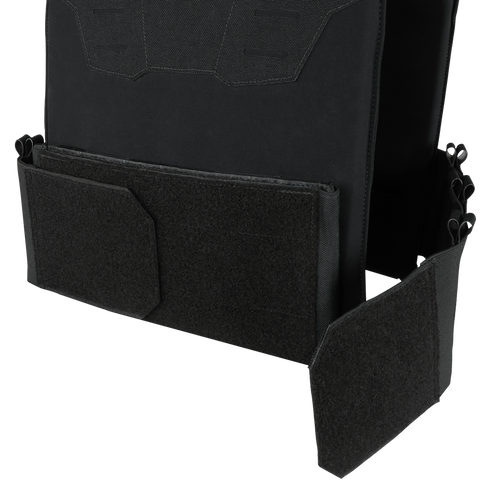 A close-up of the Condor Specter Kangaroo Pocket, a black tactical vest with Velcro-secured panels and multiple attachment points—perfect gear for the shooting range.