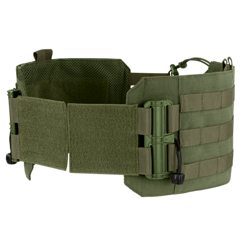 The Condor RS Cummerbund Retro Kit in Olive Drab features adjustable straps, Velcro panels, MOLLE webbing, and a mesh inner lining for comfortable equipment carrying.