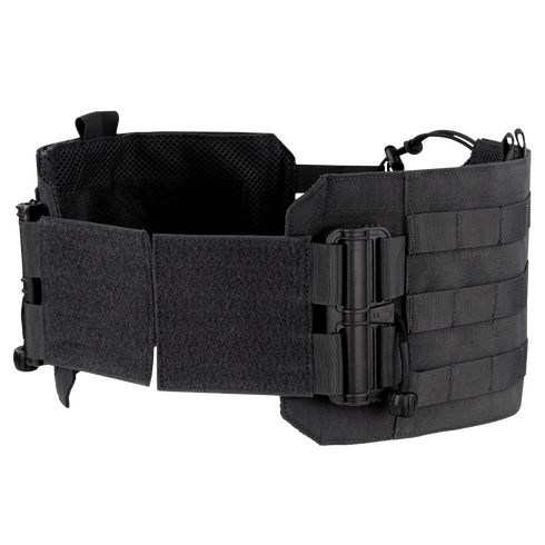 The Condor RS Cummerbund Retro Kit in black features adjustable straps, mesh lining, and MOLLE webbing for gear attachment, shown open and empty on a plain background.