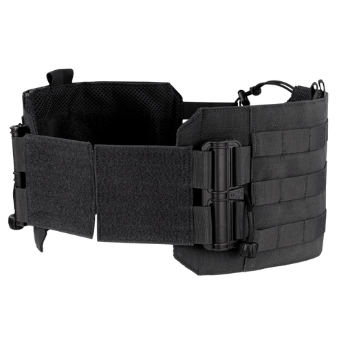 The Condor RS Cummerbund Retro Kit in black features adjustable straps, mesh lining, and MOLLE webbing for gear attachment, shown open and empty on a plain background.