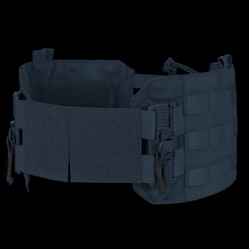 The Condor RS Cummerbund Retro Kit is a dark blue tactical utility belt with adjustable straps, hook-and-loop fasteners, plastic buckles, and webbing for modular attachments—ideal for law enforcement or military use. Shown on a white background.
