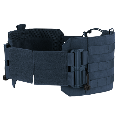 The Condor RS Cummerbund Retro Kit in navy features adjustable straps, hook-and-loop fasteners, and MOLLE webbing for gear attachment, shown on a white background.