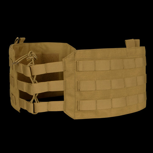 The Condor RS Cummerbund Retro Kit is a tan tactical MOLLE cummerbund with webbing and elastic cord adjustment, designed for use with plate carriers or body armor systems—ideal for military or law enforcement.