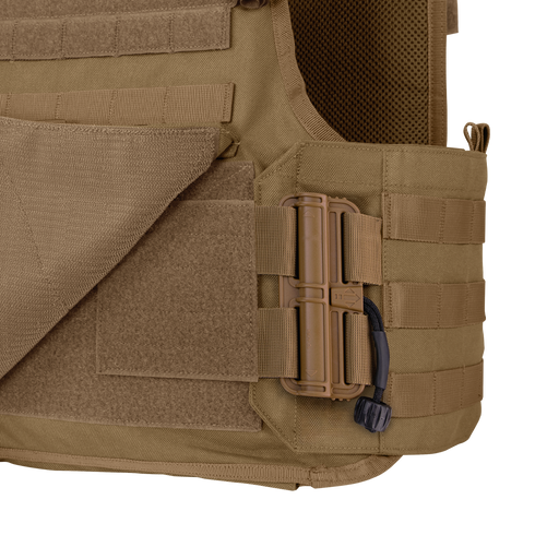 Close-up of the Condor RS Cummerbund Retro Kit in tan, featuring MOLLE webbing and a tan tourniquet secured with a black strap.