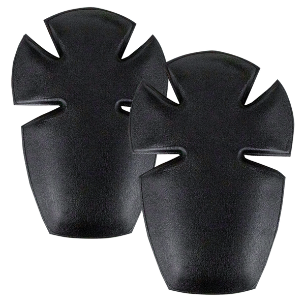 Two black, curved Condor Elbow Pad Inserts with cross-shaped cutouts, designed for insertion into clothing or gear for added protectionāideal for First Responders or Law Enforcement.
