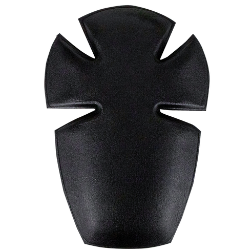 A black, shield-shaped Elbow Pad Insert by Condor with four curved notches—resembling law enforcement emblems—set against a transparent background.