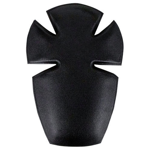 A black, shield-shaped Elbow Pad Insert by Condor with four curved notches—resembling law enforcement emblems—set against a transparent background.