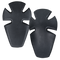 Two black, symmetrical Condor Knee Pad Inserts with groove cutouts, made of plastic, are shown side by side on a transparent background—ideal for EDC or first responder gear.