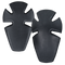 Two black, symmetrical Condor Knee Pad Inserts with groove cutouts, made of plastic, are shown side by side on a transparent background—ideal for EDC or first responder gear.