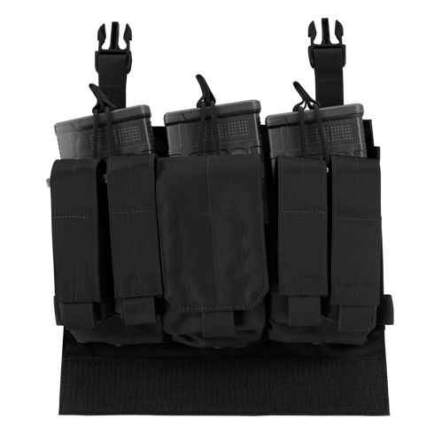 The Condor VAS M14 Recon Panel | SALE is a black tactical chest rig with four magazine pouches and adjustable shoulder straps—perfect for military or bushcraft use.