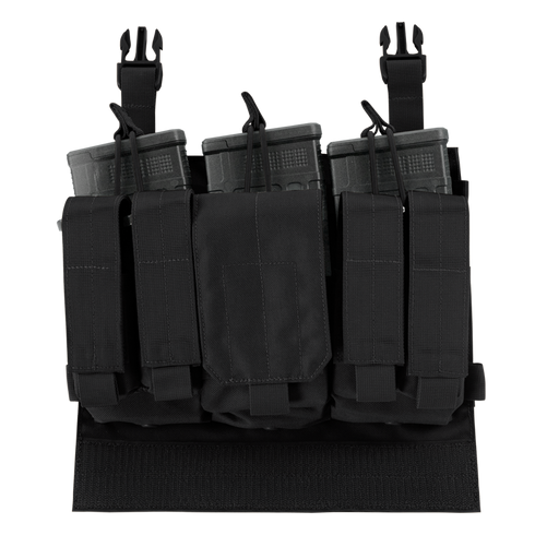 The Condor VAS M14 Recon Panel | SALE is a black tactical chest rig with four magazine pouches and adjustable shoulder straps—perfect for military or bushcraft use.