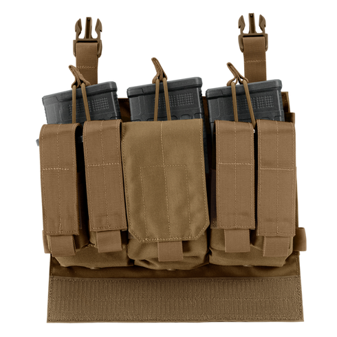 The Condor VAS M14 Recon Panel in tan features five pouches, each holding a black rifle magazine—perfect for law enforcement or EDC—shown on a white background.