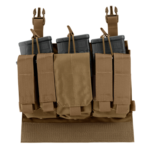 The Condor VAS M14 Recon Panel in tan features five pouches, each holding a black rifle magazine—perfect for law enforcement or EDC—shown on a white background.